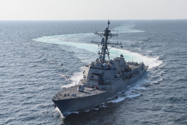 The USS Frank E. Petersen Jr, named after the first Black American aviator in the Marines, is an Arleigh Burke-class guided-missile destroyer. It is shown conducting sea trials in the Gulf of Mexico in 2021. Image: HII.