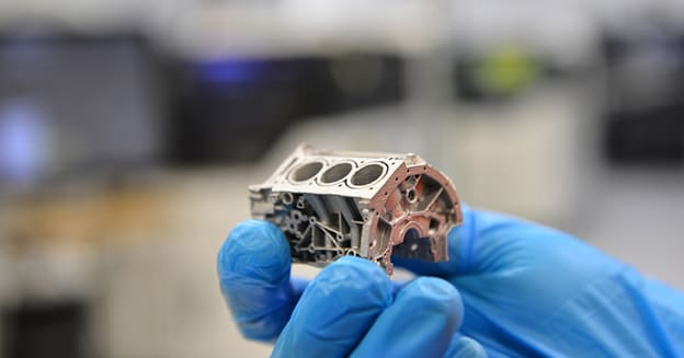 6061 aluminum engine block model printed using binder jetting. (Image courtesy of ExOne.)