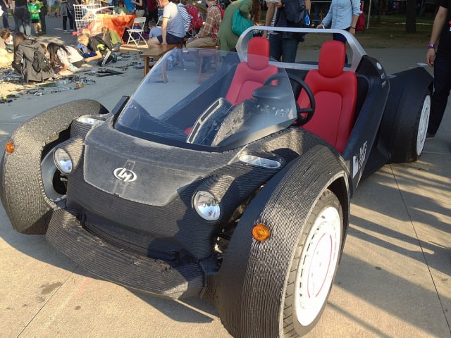 The world's first 3D-printed electric car: Strati by Local Motors. (Image courtesy of z22, licensed under Creative Commons Attribution-Share Alike 3.0 Unported.)